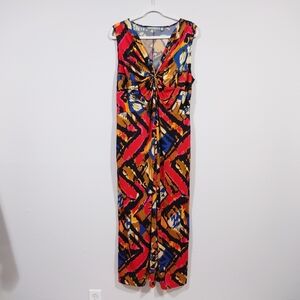NY Collection Maxi Dress Women 2X Abstract Print Twist Front Stretch Colorful